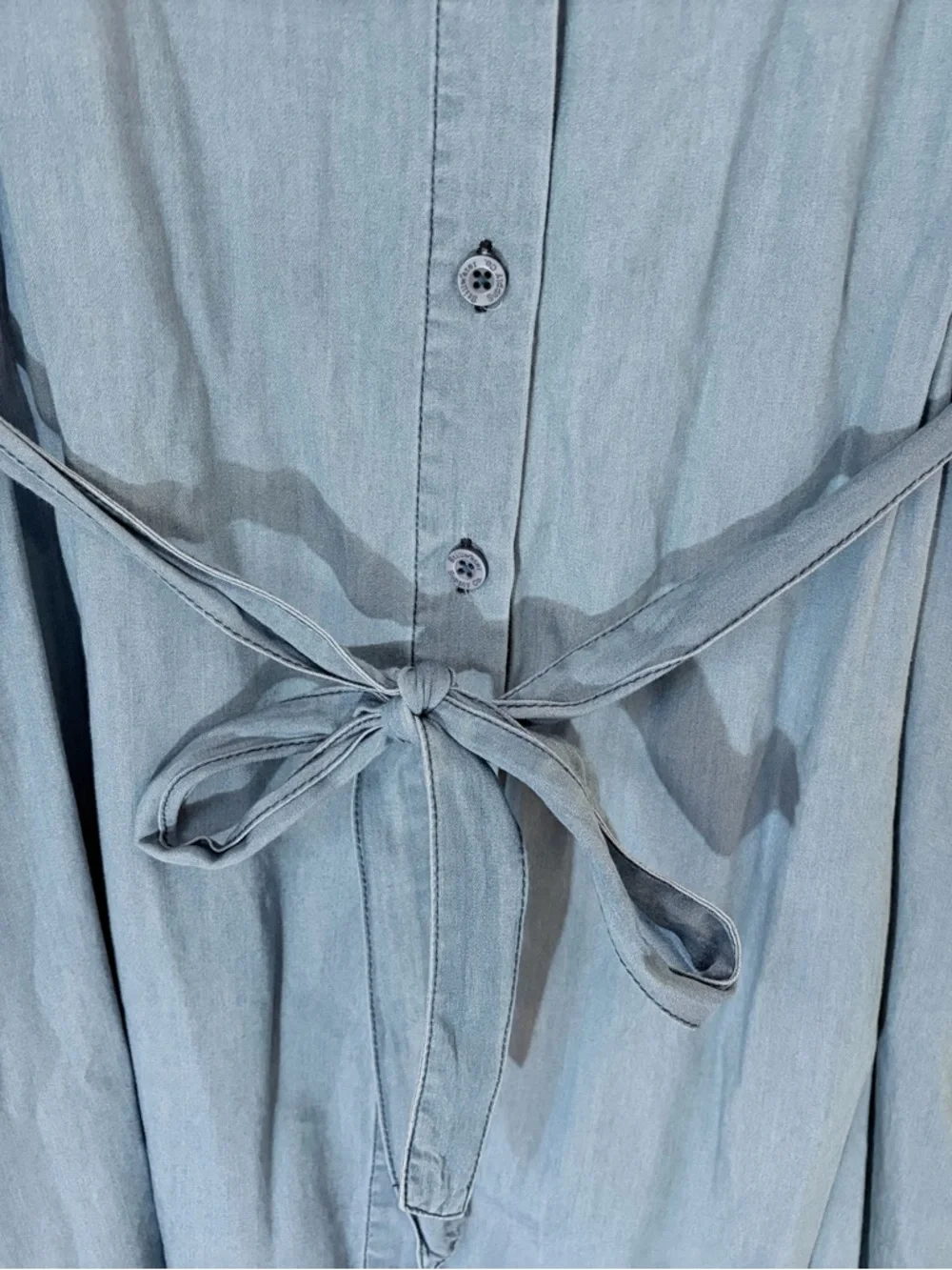 Stillwater Supply Co. Light Blue Denim Shirt Dress Tie Waist Tencel Large - Picture 4 of 7